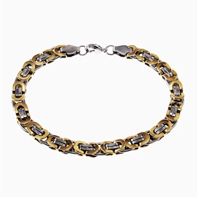 Afbeelding van 20cm x 7mm Platte Koningsarmband Heren Stalen Goudkleur Zilverkleur Schakelarmband