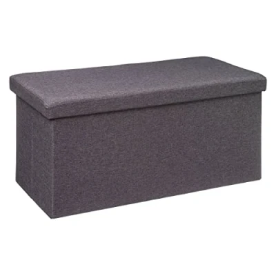 Afbeelding van Atmosphera Poef/hocker/voetenbankje opbergbox fluweel donkergrijs PO/MDF 38 x 76 cm Poefs