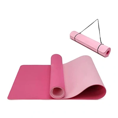 Afbeelding van Oak &amp; Tea Yogamat, dikke antislip yogamatten voor vrouwen/mannen, oefenmatten thuisgymnastiek met draagriem, TPE milieuvriendelijke trainingsmat yoga, meditatie, pilates 183 x 61 0,6 cm