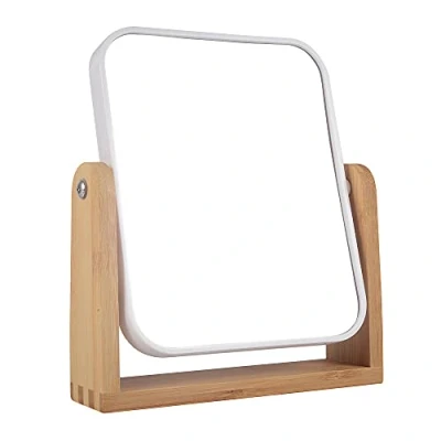Afbeelding van LOTIKO Make up spiegel met natuurlijke bamboe standaard, 1X/3x vergroting dubbelzijdige 360 graden draaibare vergrootspiegel, kaptafel, bureau, kamerdecoratie, schoonheidscadeaus (vierkant) 1