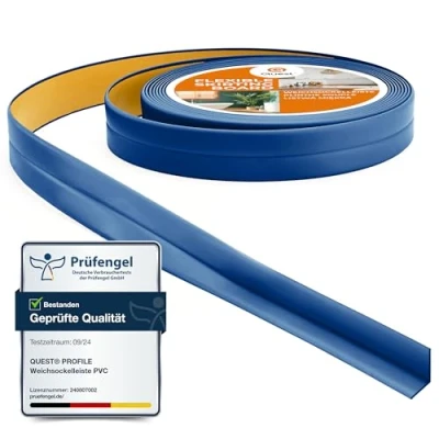 Afbeelding van Quest Zachte Plint Zelfklevend, Buigbare Afwerkstrip voor Keuken en Badkamer Afdichtband PVC, Flexibel, Waterdicht, Decoratief 10 mm x 5 Meter (Blauw, 5m)