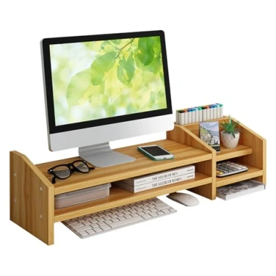Afbeelding van Fleau Home Monitor Verhoger met Lade Laptop Standaard Laptopverhoger Bureau Organizer Verhoging Hout