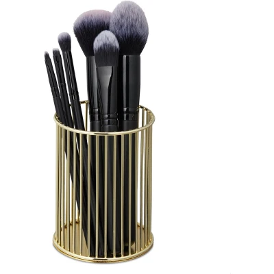 Afbeelding van Relaxdays pennenhouder bureau pennenbak rond make up kwasten houder metaal modern goud