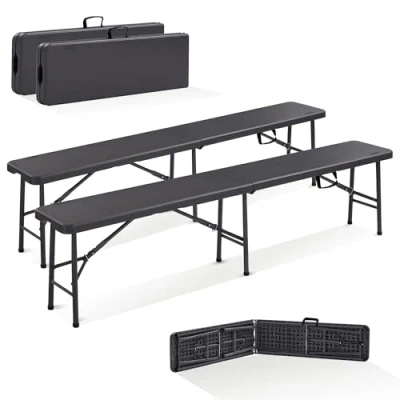 Afbeelding van AREBOS Tuinbank Set van 2 stuks Picknickbank Inklapbaar Tuinbanken 183 x 28 43 cm Antraciet