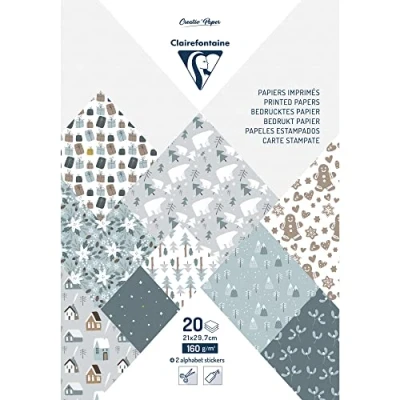 Afbeelding van Clairefontaine 95282C Blok met 20 vellen bedrukt papier, DIN A4, 21 x 29,7 cm, 200 g, polarkerst, 1 pak