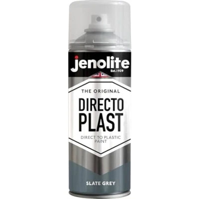 Afbeelding van JENOLITE Directoplast Spuitverf voor kunststof LEIENGRIJS Glanzende afwerking, multi oppervlakte verf binnen en buiten gebruik Geen primer nodig RAL 7031, 400ml (14 fl oz)