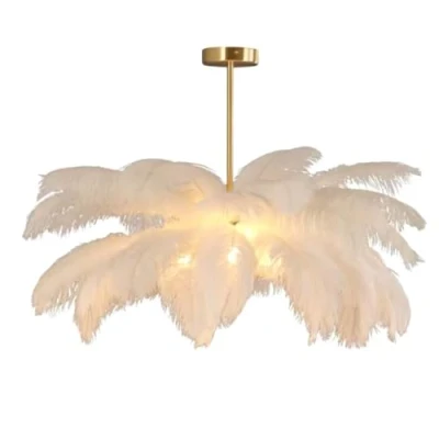 Afbeelding van GUANSHAN Witte straatveer, hanglamp, plafondlamp, veerlamp, kroonlamp, plafondverlichting voor slaapkamer, woonkamer