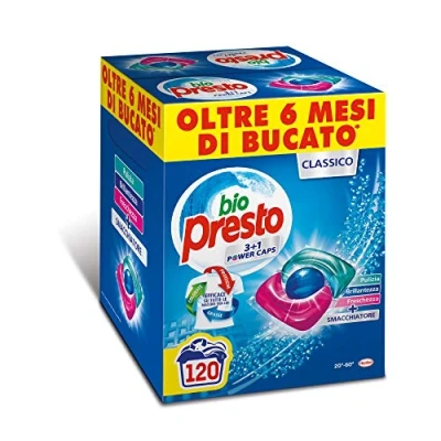 Afbeelding van Bio Presto Power Caps Classic, voorgedoseerd wasmiddel in capsules, 2 verpakkingen met 60 wasbeurten (120 wasmachines)