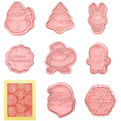 Afbeelding van YEJAHY 8 Stks Kerst Cookie Cutters, Plastic Biscuit Vormen Cutter Stamper Mold Cutters voor Cake Chocolade Bakken (A)