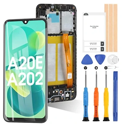 Afbeelding van ARSSLY Vervangend beeldscherm voor Samsung Galaxy A20e 2019 SM A202F LCD display, touch digitizer montage, glazen scherm (zwart met frame)