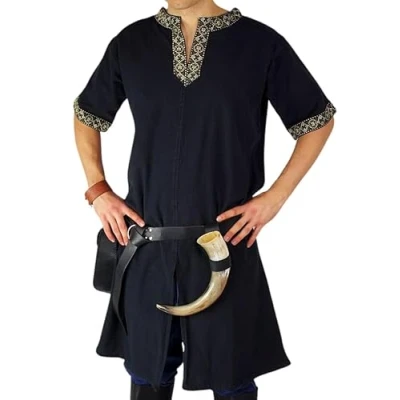 Afbeelding van Leonardo Carbone® Tuniek met korte mouwen Richard middeleeuwse kleding voor heren, middeleeuws overhemd, vrijetijdshemden mouwen, carnavalskostuum Viking tuniek, LARP 100%