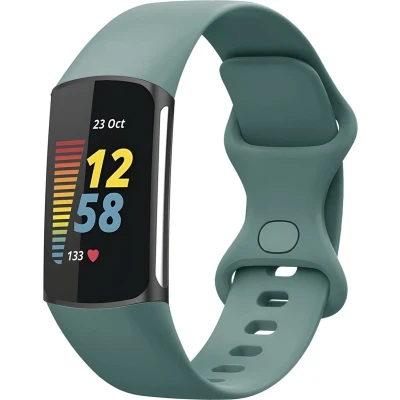 Afbeelding van Siliconen bandje voor de Fitbit Charge 5 / 6 Maat L Olijfgroen iMoshion En TPU (zacht)