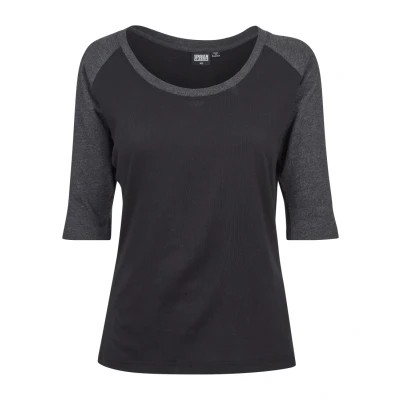 Afbeelding van Urban Classics Ladies 3/4 Contrast Raglan TEE Tshirt print, Dames, Maat: Medium, Black/dark grey
