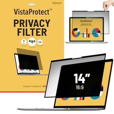 Afbeelding van VistaProtect Privacy Filter &amp; Blauw Licht Filter. Screenprotector Beschermfolie voorLaptops (14&quot; inches VLAK GLAS)