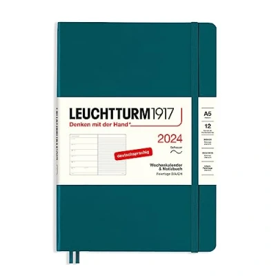 Afbeelding van LEUCHTTURM1917 367777 weekkalender &amp; notitieboek medium (A5) 2024, zachte kaft, pacific green, Duits, 12 maanden