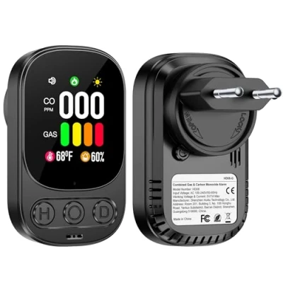 Afbeelding van Gedsffati Combinatie Gasdetector &amp; koolmonoxidemelder Plug in 4in1 Aardgas Temp CO melder met 2.1&#039;&#039; HD Screen Indicator, Propaan, Methaan Brandbaar Gas Alarm, Zwart