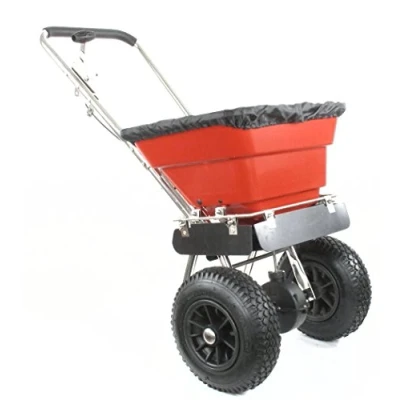 Afbeelding van GREENSTAR Zoutstrooier om te duwen Roestvrij stalen frame Max. draagvermogen: 36 kg Instelbare debiet Spreidbreedte 2,5 tot 3,5 m 3 draaibare schotten 12&quot; banden met luchtkamer