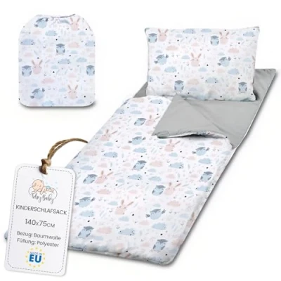 Afbeelding van Slaapzak kinderen met kussen en rits voor baby 3 7 jaar 135 x 70 cm kinderslaapzak binnen kinderdagverblijf kleuterschool dekslaapzak Uilen