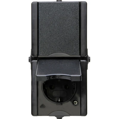Afbeelding van Kopp stopcontact 2 voudig met randaarde klapdeksel IP44 verticaal ProAQA zwart (947505002) wandcontactdoos