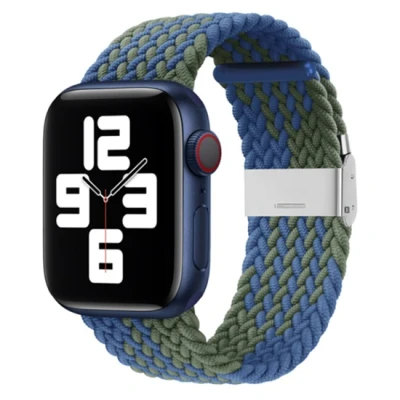 Afbeelding van Apple Watch Braided nylon bandje Blauw / Groen Geschikt voor 38mm 40mm 41mm