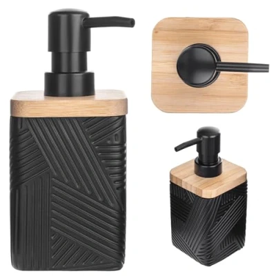 Afbeelding van KADAX zeepdispenser voor afwasmiddel, navulbare vloeibare zeepdispenser, moderne afwasmiddeldispenser, handzeepdispenser, met pomp (zwart, vierkant)