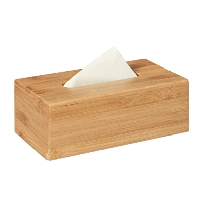 Afbeelding van Relaxdays tissuehouder bamboe tissue box tissuedoos badkamer zakdoekendoos