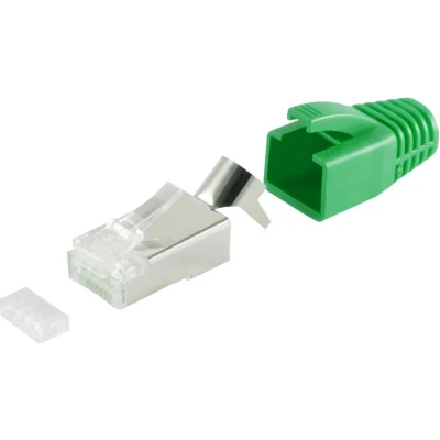 Afbeelding van RJ45 krimp connectoren (STP) voor CAT6/6a/7/7a netwerkkabel (vast/flexibel) 10 stuks (3 delig) / groen