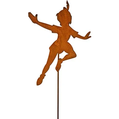 Afbeelding van Tuinstekker Peter Pan Tinkerbell metalen roest tuindecoratie patina bed plug