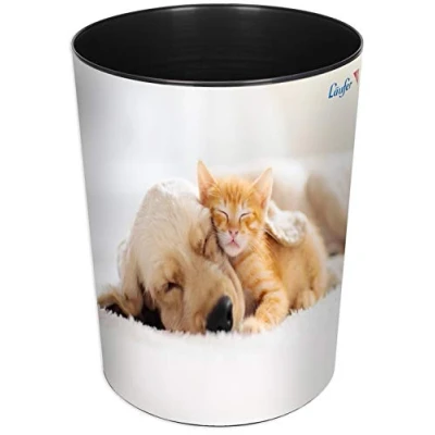 Afbeelding van Läufer 26667 prullenbak hond en kat, 13 liter prullenbak, perfect voor de kinderkamer, rond, stevige kunststof, afvalemmer kinderen