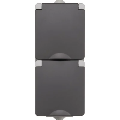 Afbeelding van Opbouw wandcontactdoos 2 voudig verticaal IP55 Grijs