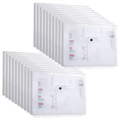 Afbeelding van DATEFUN documentenmap A4, 20 stuks, driedimensionale transparante verzamelmap A4 met bindergaten en labeltas, houdt 300 papieren (wit)