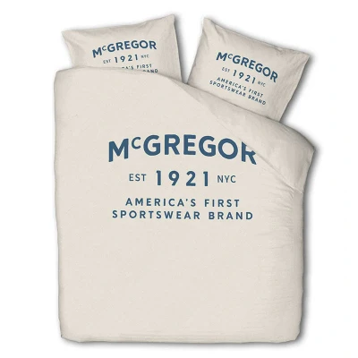 Afbeelding van Dekbedovertrek McGregor Boston Eenpersoons (140x240 cm) Beige Katoen Dessin: Tekst Dekbed Discounter.nl