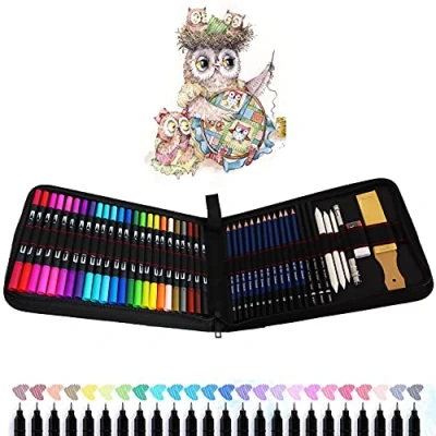 Afbeelding van TVGO 24 kleurpotloden, Dual Tip penseelstiften, 12 potlodenset, schrijfwaren en tekengereedschap voor volwassenen kinderen, viltstiften, uitstekend schilderen, schetsen, technisch tekenen