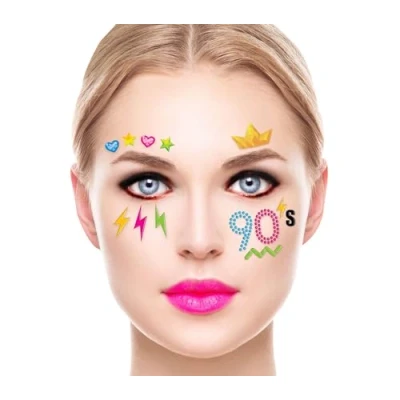 Afbeelding van Fiestas Guirca Carnaval verkleed Gezicht stickers Foute 90s party plakdiamantjes Schmink attrib
