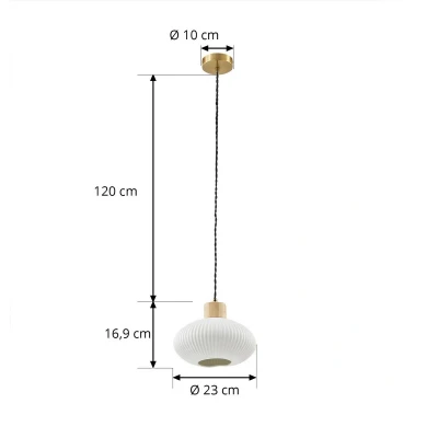Afbeelding van Lindby hanglamp Paulie, Ø 23 cm, keramiek, hout, wit