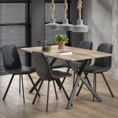 Afbeelding van Hoyz Collection Eetkamertafel blad ovaal Eiken Zwart Metalen Frame Bruin Voor 4 Personen 160x90cm