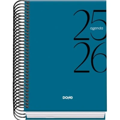 Afbeelding van Dohe Schoolagenda 2025 2026 Dag per Pagina, Formaat A6 (12x17 cm), Spaans en Engels, September tot Juni, Spiraalbinding, Harde Kaft SYSTEM Blauw