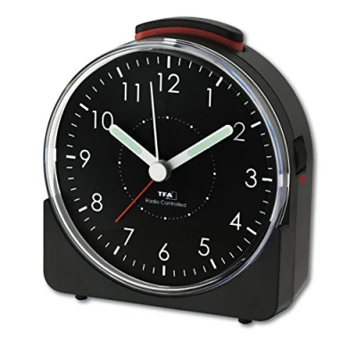 Afbeelding van TFA Dostmann analoge zendergestuurde wekker SUNRISE, 60.1513.01, met stil &quot;sweep&quot; uurwerk, schermverlichting en lichtgevende wijzers, alarm snooze functie, zwart, (L) 102 x (B) 46 (H) 110 mm