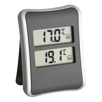 Afbeelding van TFA Dostmann Digitale thermometer, 30.1044, aanwijzing van binnen en buitentemperatuur via kabel, maxmimum minimum warden, om neer te zetten, anthracite/silver, kunststof, (L) 60 x (B) 24 (H) 83 mm