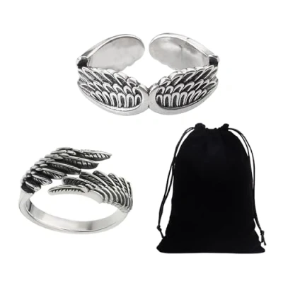 Afbeelding van NYGGTYK 2 delige verstelbare ringen met 1 opbergzak, open veerring voor dames, gepersonaliseerde uniseks ring, vintage zilveren ring Zilver