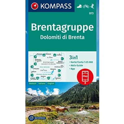 Afbeelding van Cartina escursionistica n. 073 Dolomiti di Brenta: 3in1 Wanderkarte mit Aktiv Guide inklusive Karte zur offline Verwendung in der KOMPASS App. Fahrradfahren. Skitouren.