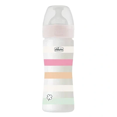 Afbeelding van CHICCO fles voor dames, medium, met fysiozuiger van zachte siliconen en Sense afwerking, anti goud, vermindert regeneratie irritatie, kunststof 250 ml, meisjes