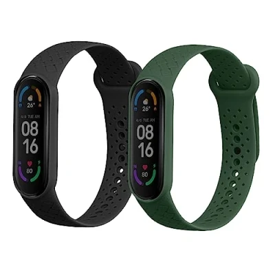 Afbeelding van kwmobile 2x horlogebandjes geschikt voor Xiaomi Mi band 6 / 5 bandje Smartwatch bandjes van TPU Activity tracker horloge in zwart donkergroen