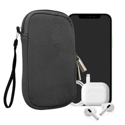 Afbeelding van kwmobile telefoontasje universeel voor S 4,5&quot; smartphones 14,4 x 8,3 cm Hoesje met rits en polslusje In grijs