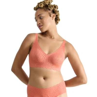 Afbeelding van Sloggi Zero feel Soft Bra Bliss Naadloze BH top Kanten bralette met brede bandjes M Oranje