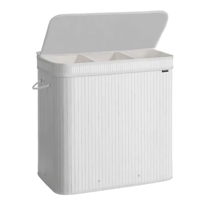 Afbeelding van SONGMICS wasmand met deksel, van bamboe, afneembare en machinewasbare waszak handgrepen, 150 liter, voor wasruimte, slaapkamer, woonkamer, wolkwit LCB062W01