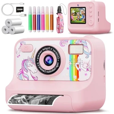 Afbeelding van NXPZ Kindercamera met Direct Afdrukken, Kinder HD 1080P Camera 2,4 Inch Scherm, 32 GB Kaart en 3 Rollen Afdrukpapier, Ideale Cadeau voor Jongens Meisjes van tot 12 Jaar