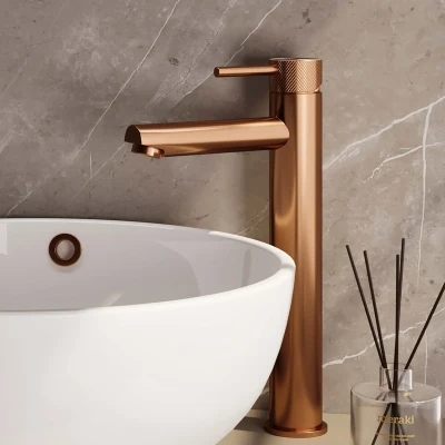 Afbeelding van Brauer Copper carving Wastafelmengkraan opbouw hoog model a PVD geborsteld koper