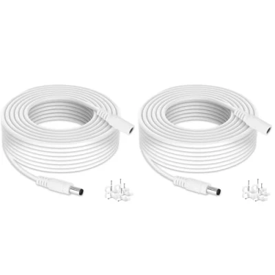 Afbeelding van Tonton DC Verlengkabel 8M, 5,5mm x 2,1mm Voedingsadapter Verlengkabel, 5521 Voedingskabel voor Bewakingscamera, IP Netwerk Camera, DVR&#039;s, LED Strip etc. Wit 8M (verpakking van 2)