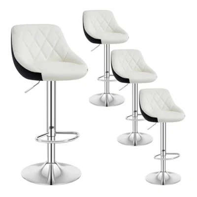 Afbeelding van WOLTU Set van 4 Draaibare en verstelbare Barkrukken verchroomd staal kunstleer,Barstoelen Wit+Zwart BH30ws